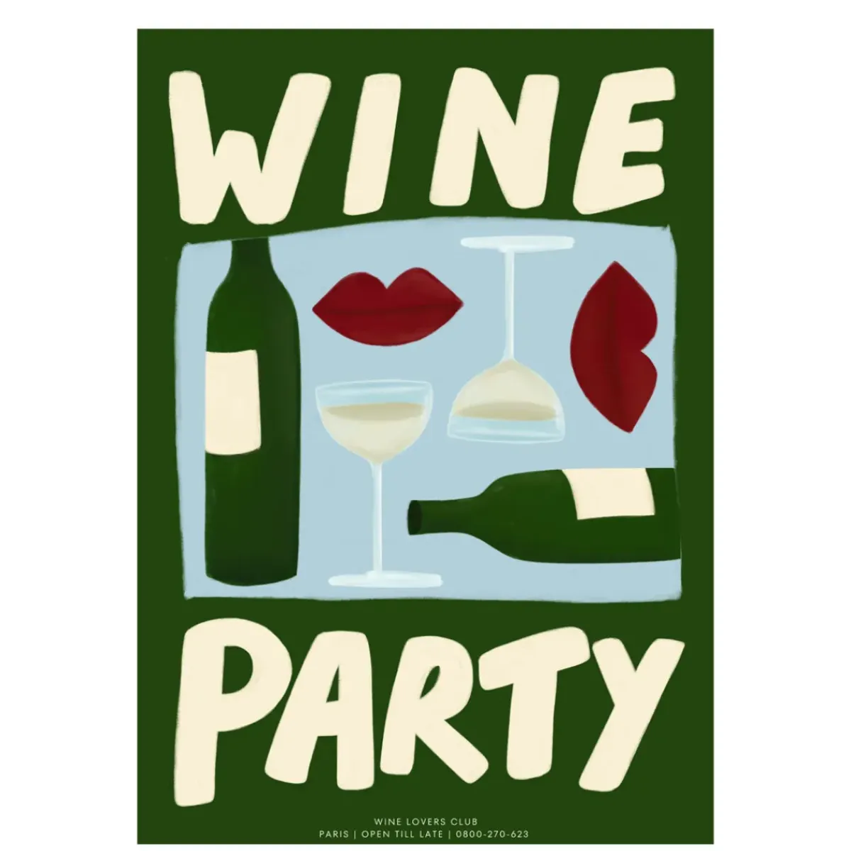 Nephthys Illustrated Affiche A3 Wine Party Green > Fabriqué En Europe|Affiches & Tableaux