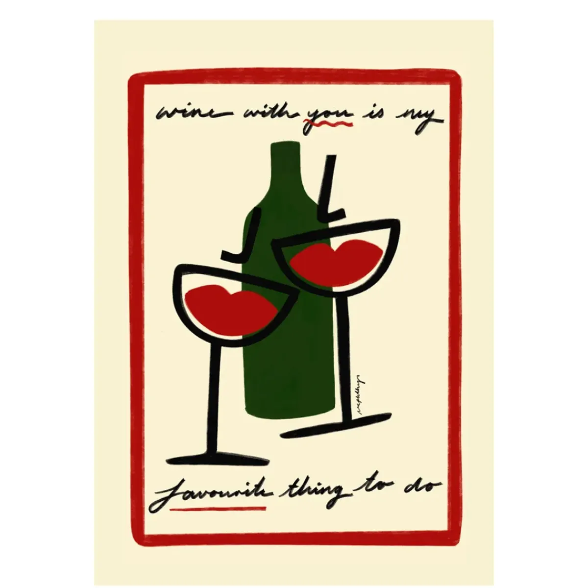 Nephthys Illustrated Affiche A3 Wine With You With Border > Fabriqué En Europe|Affiches & Tableaux