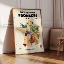 Atelier Vauvenargues Carte de France des fromages AOP - 30 x 40 cm - Ecru > Fabriqué En France|Papeterie