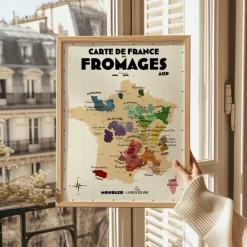 Atelier Vauvenargues Carte de France des fromages AOP - 30 x 40 cm - Ecru > Fabriqué En France|Papeterie
