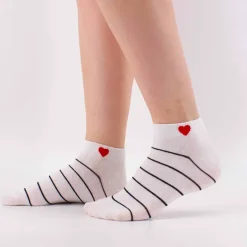Tites Chaussettes Chaussettes Coeur Côté à rayures - Coeur Rouge > Femme Chaussettes|Chaussettes