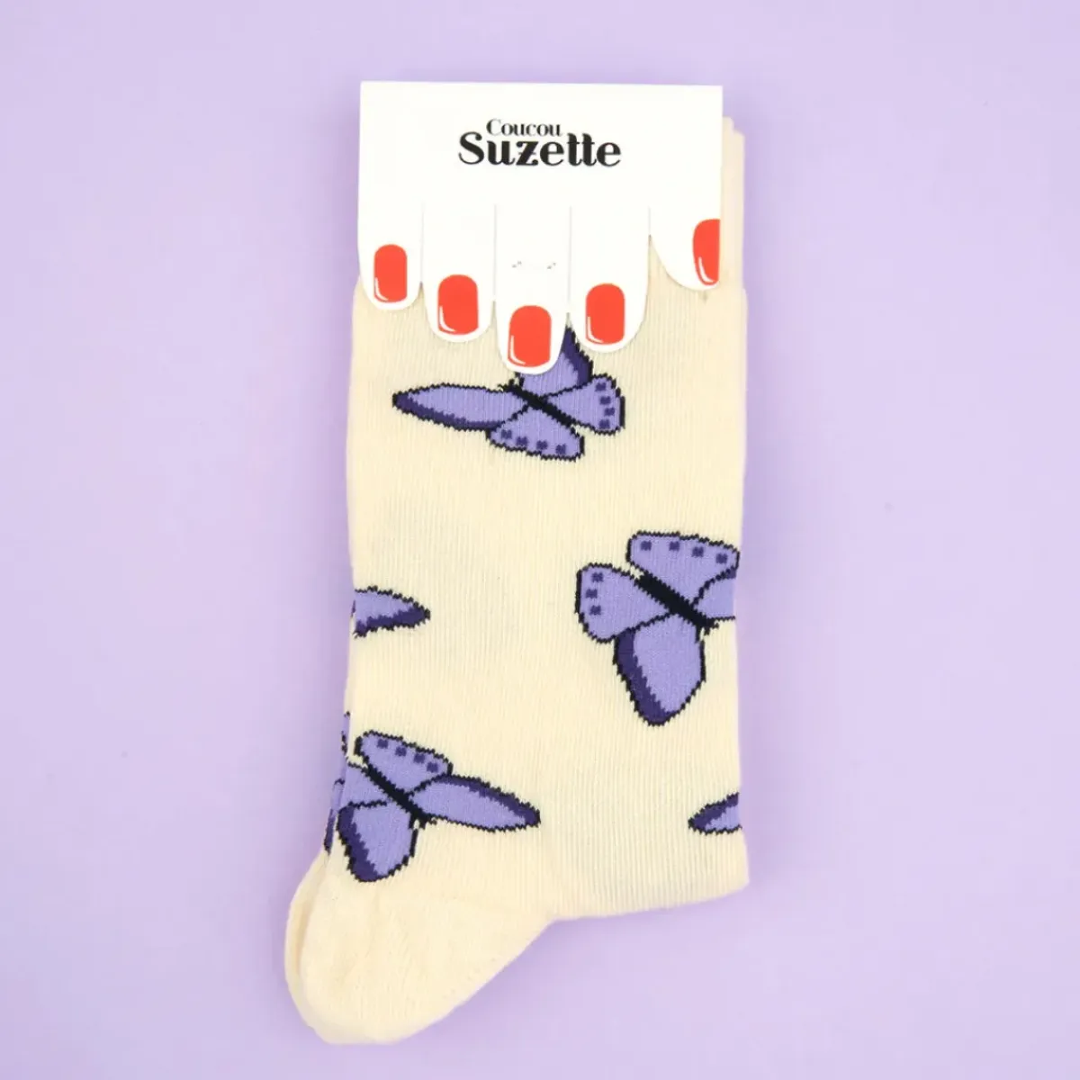 Coucou Suzette Chaussettes Papillon - Mauve > Femme Fabriqué En France|Chaussettes