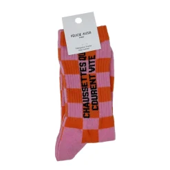 Félicie Aussi Chaussettes Qui Courent Vite 36/40 - Damier Rose > Femme Fabriqué En France|Mode