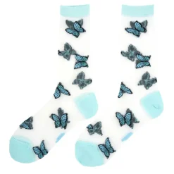 Coucou Suzette Chaussettes Transparentes Papillon - Bleu > Femme Fabriqué En Europe|Chaussettes