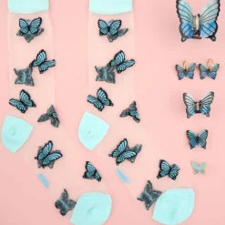 Coucou Suzette Chaussettes Transparentes Papillon - Bleu > Femme Fabriqué En Europe|Chaussettes