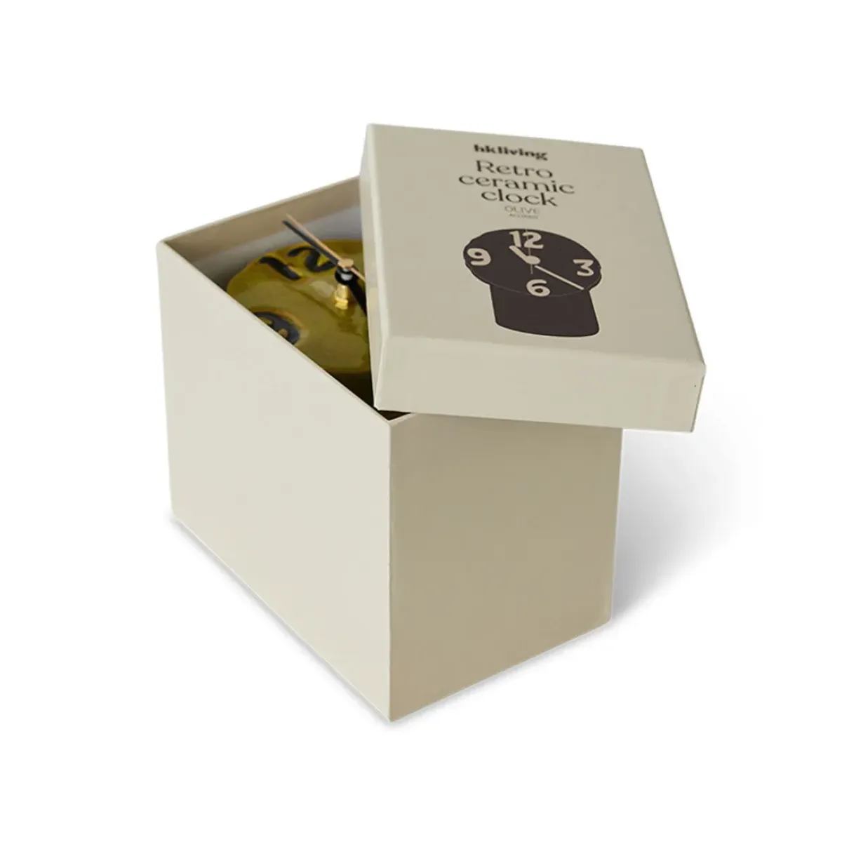 HK Living Horloge Rétro en céramique - h 17,5 cm - Olive > Horloges