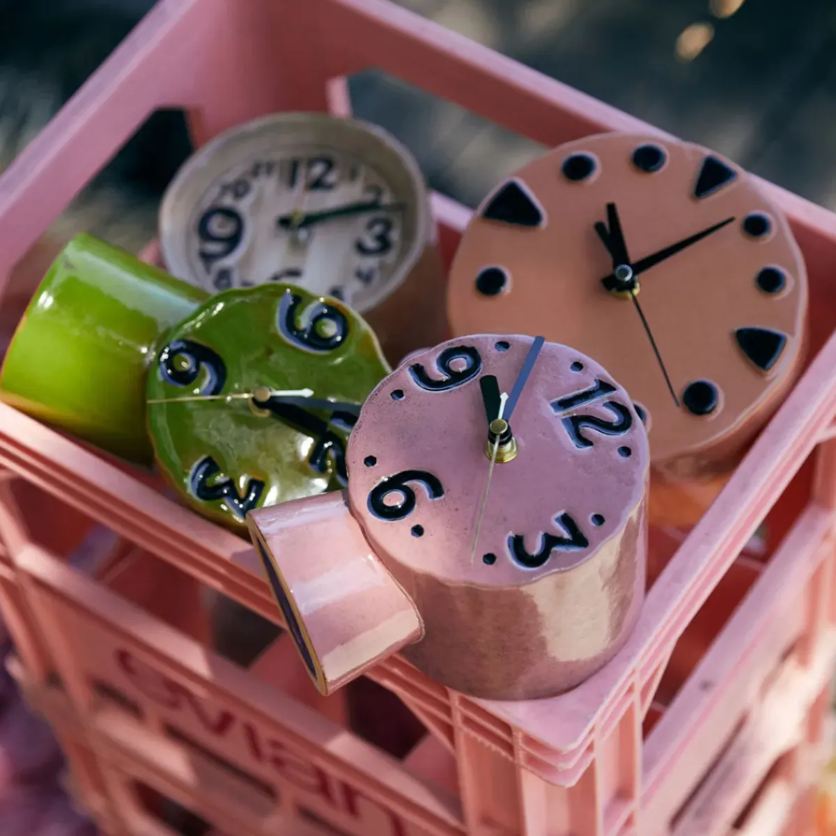 HK Living Horloge Rétro en céramique - h 16,2 cm - Rose > Horloges