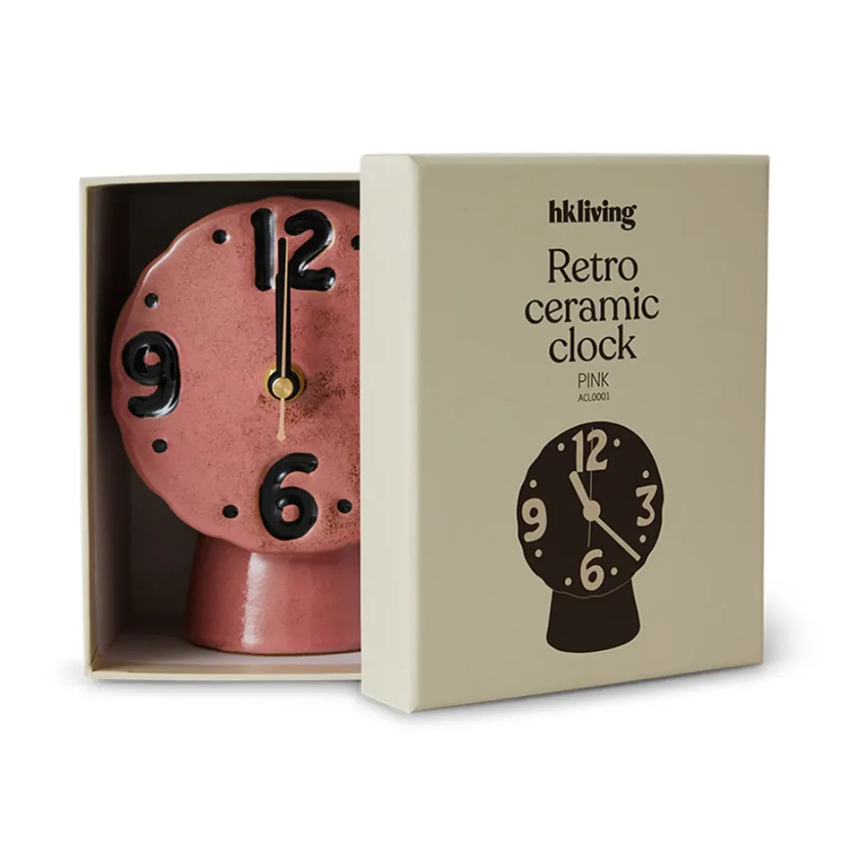 HK Living Horloge Rétro en céramique - h 16,2 cm - Rose > Horloges