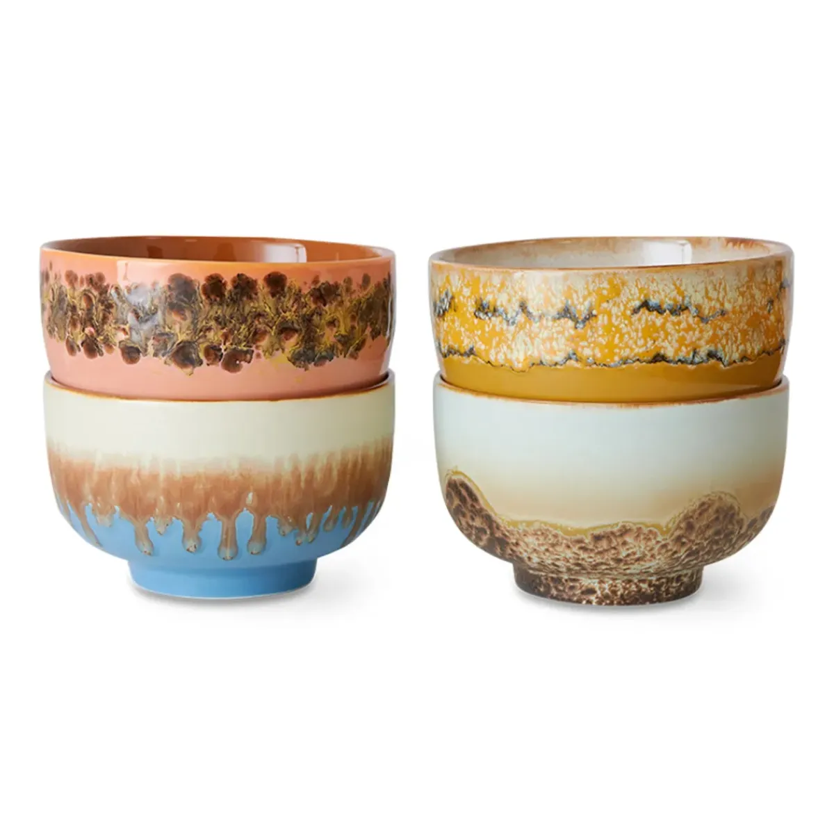 HK Living Lot de 4 Bols à Nouilles Seabreeze 70s - ø 13,5 cm > Fabrication Artisanale|Bols & Coupelles