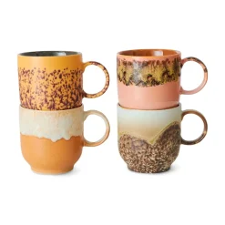 HK Living Lot de 4 Tasses à Cafe Cape en Céramique 70'S - 10.8 x 7.5 > Tasses & Mugs