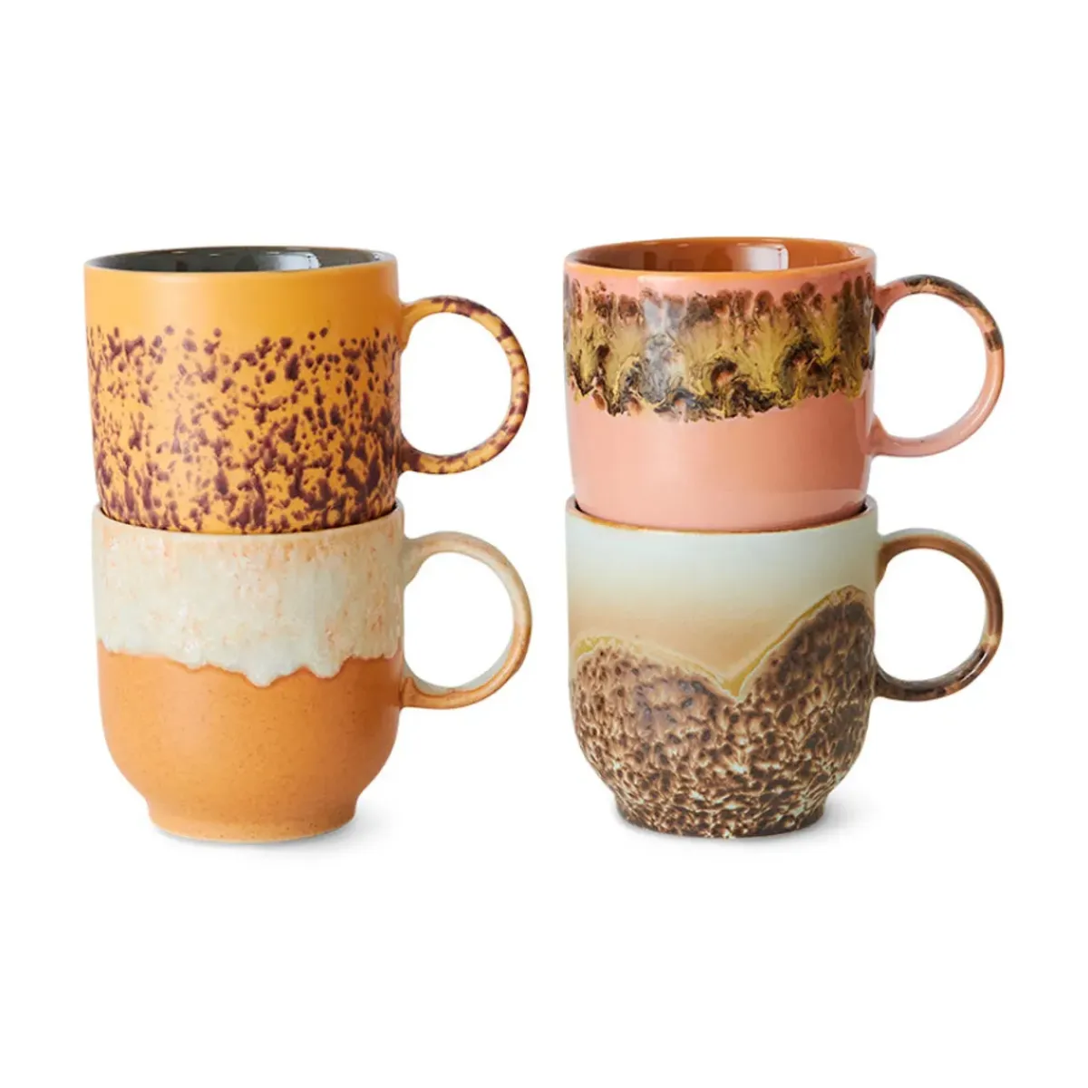 HK Living Lot de 4 Tasses à Cafe Cape en Céramique 70'S - 10.8 x 7.5 > Tasses & Mugs