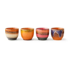 HK Living Lot de 4 Tasses à Café Java en Céramique 70'S - 8 x 7 cm > Tasses & Mugs