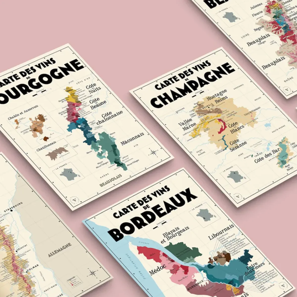 Atelier Vauvenargues Pack 13 Cartes Postales Les Vins de France - 30 x 40 cm - Ecru > Fabriqué En France|Papeterie
