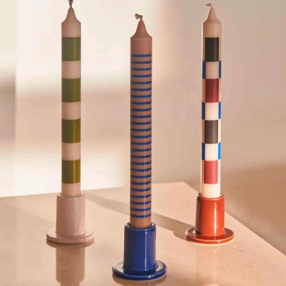 Hay Set de 4 Bougies Pattern - Vert/Bleu/Marron > Biologique|Bougies, Bougeoirs Et Allumettes