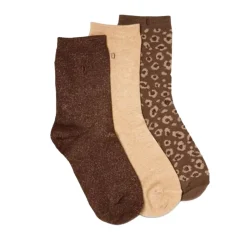 Sélectionné par Fleux Set de 3 chaussettes fantaisie - Paillettes Léopard Marron Doré > Femme Chaussettes|Chaussettes