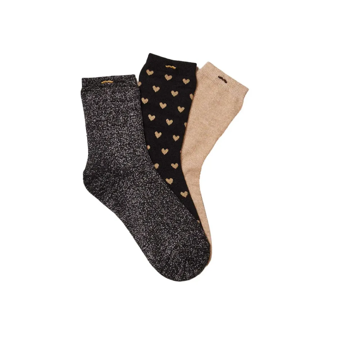 Sélectionné par Fleux Set de 3 chaussettes fantaisie - Petit Coeur Noir Doré > Femme Chaussettes|Chaussettes