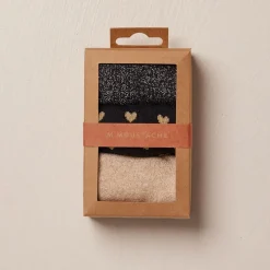 Sélectionné par Fleux Set de 3 chaussettes fantaisie - Petit Coeur Noir Doré > Femme Chaussettes|Chaussettes