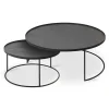 Ethnicraft Set de 2 tables basses pour plateaux ronds en métal noir - Ø 62 cm u0026 Ø 93 cm > Tables Basses & D'appoint