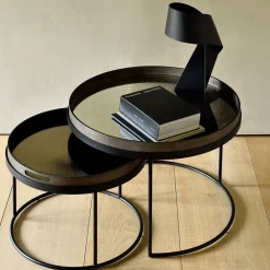 Ethnicraft Set de 2 tables basses pour plateaux ronds en métal noir - Ø 62 cm u0026 Ø 93 cm > Tables Basses & D'appoint