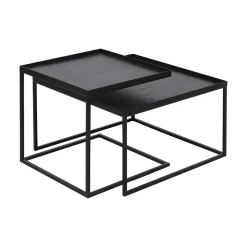 Ethnicraft Set de 2 tables à plateau Square en métal et bois - L 39 / 52 cm > Tables Basses & D'appoint