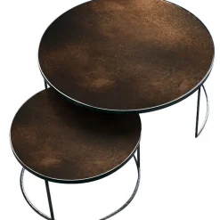 Ethnicraft Set de 2 tables tables gigognes Nesting - Antique Bronze - Ø 92 cm > Tables Basses & D'appoint