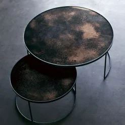 Ethnicraft Set de 2 tables tables gigognes Nesting - Antique Bronze - Ø 92 cm > Tables Basses & D'appoint