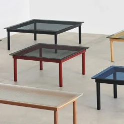 Hay Table basse Kofi Chêne Massif Noir u0026 Verre Teinté Gris - l 100 x L 100 x h 36 cm > Tables Basses & D'appoint