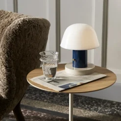 And Tradition Table d'appoint Lato LN8 Chêne / Marbre Crema Diva - Ø 40 cm > Tables Basses & D'appoint