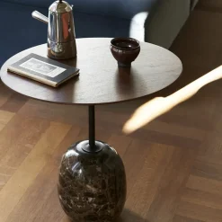 And Tradition Table d'appoint Lato LN9 Noyer / Marbre Emparador - Ø 50 cm > Tables Basses & D'appoint