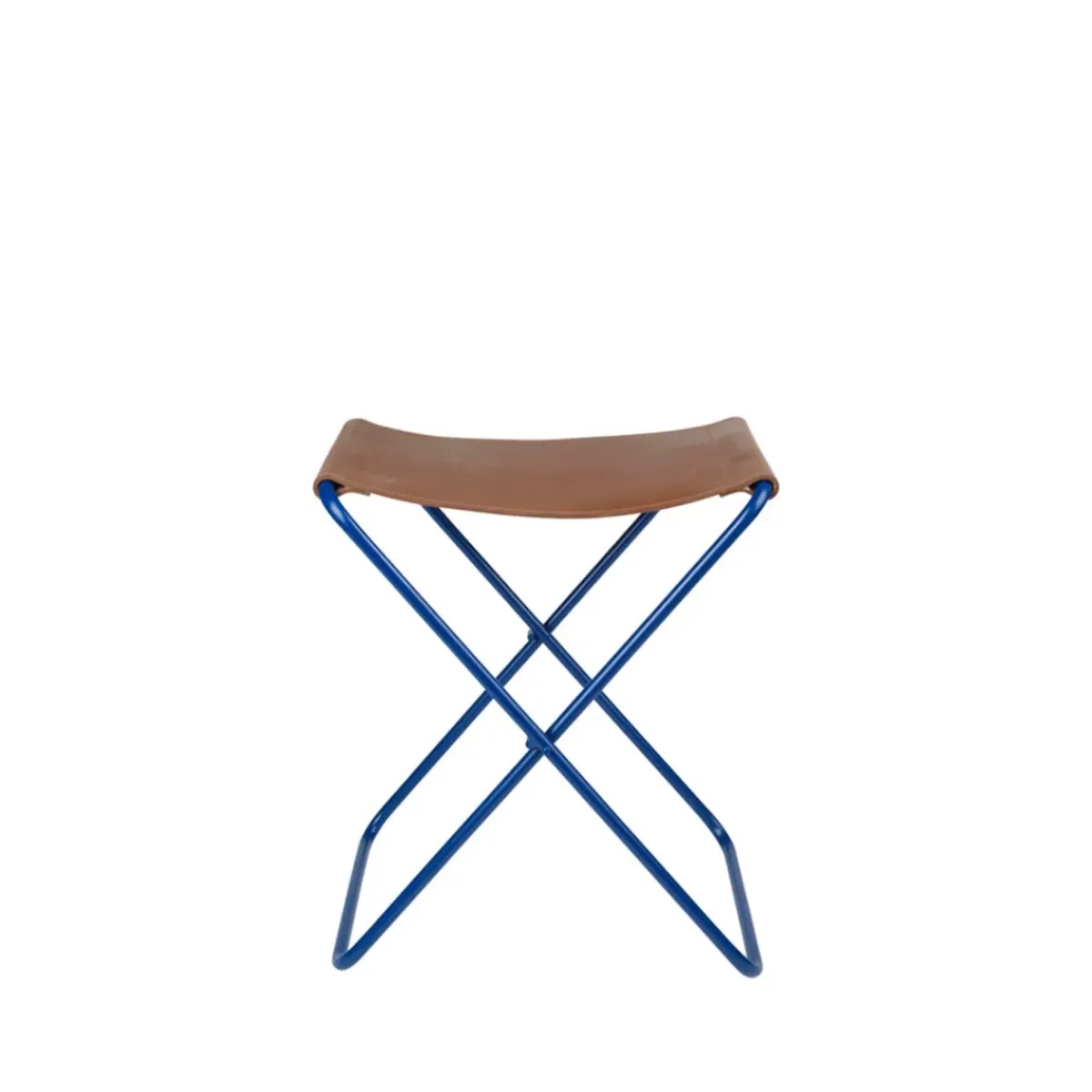 Broste Copenhagen Tabouret Pliant Nola cuir et fer - 39 x 31 x 45 cm - Intense Bleu > Chaises